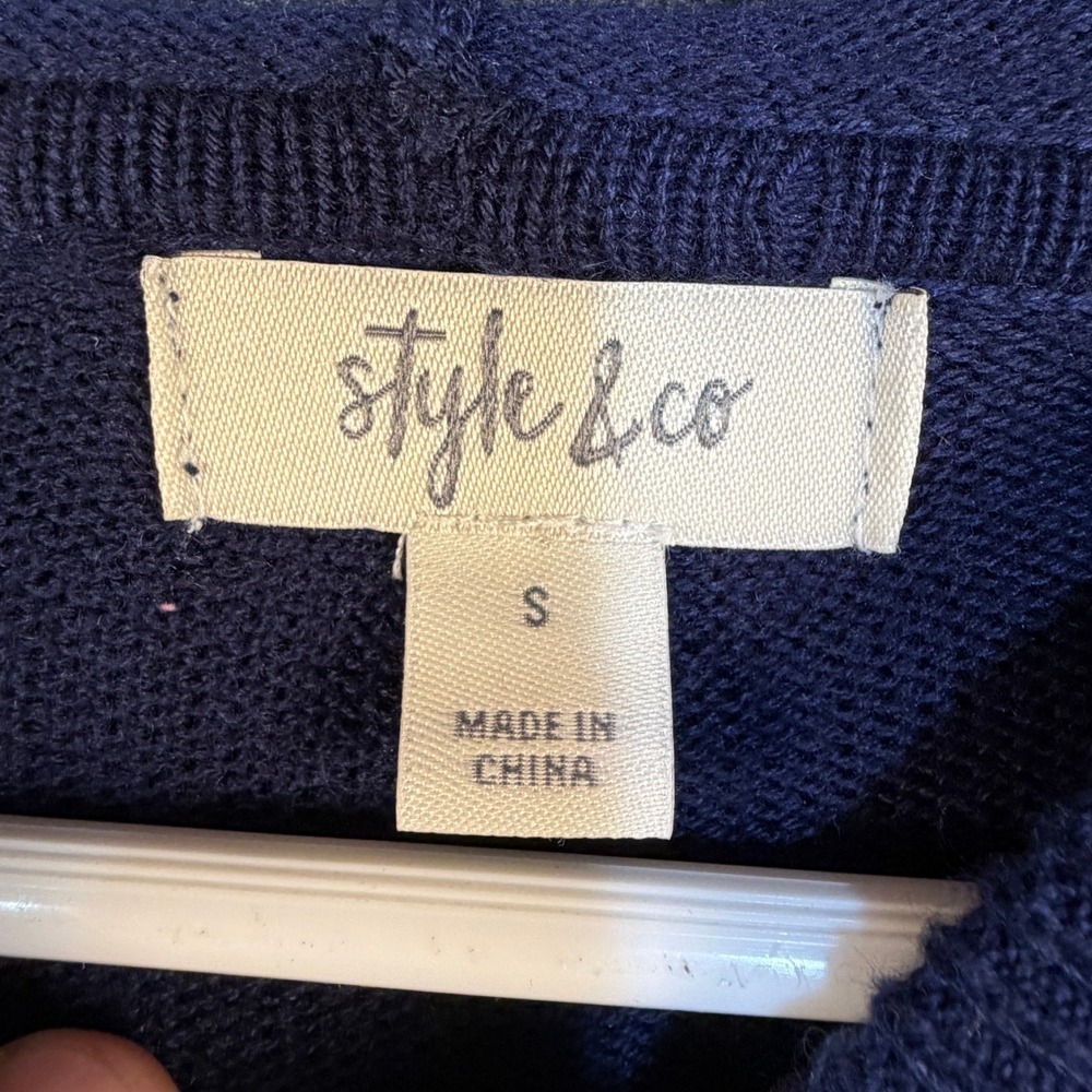 Style & Co Navy Blue Rainbow Stripe Knit Pullover Hoodie Sweater Mens Small HO20 - Picture 4 of 7
